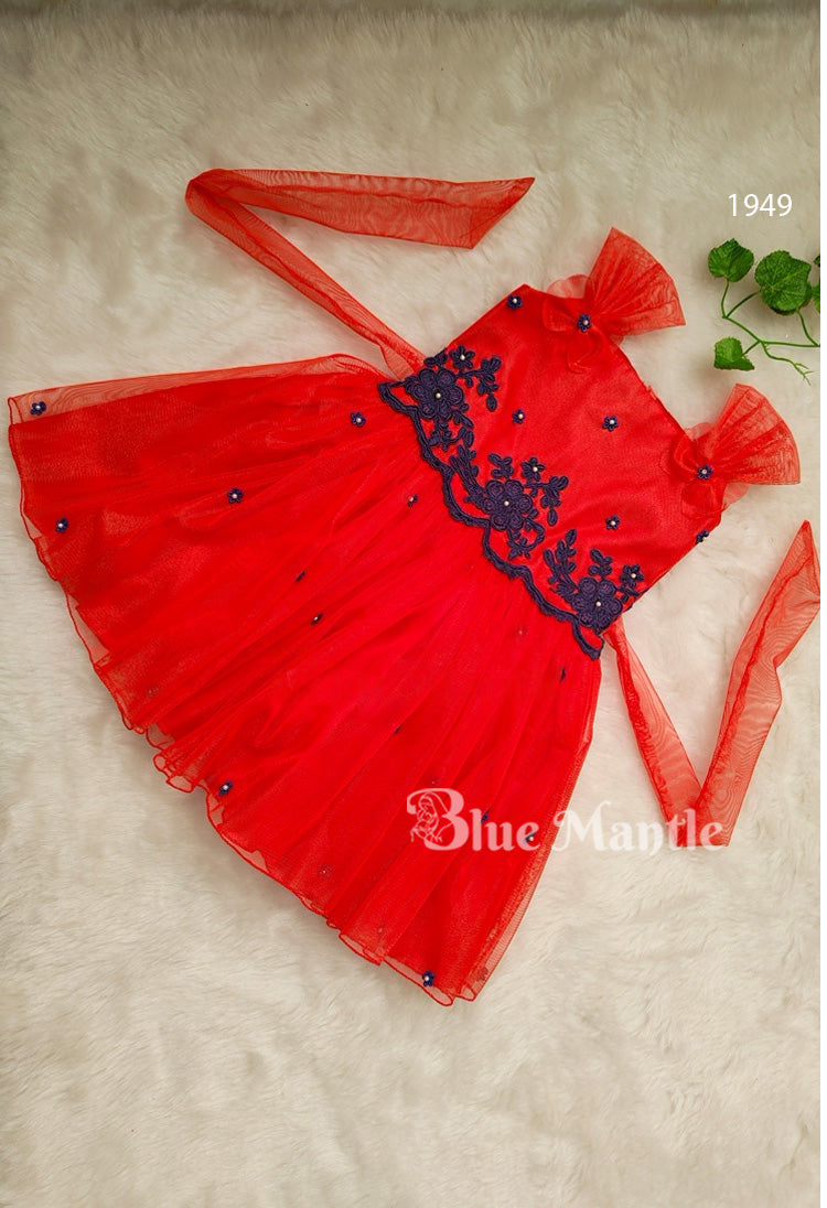 1949 Ready to Dispatch: Redish Orange and Blue Frock