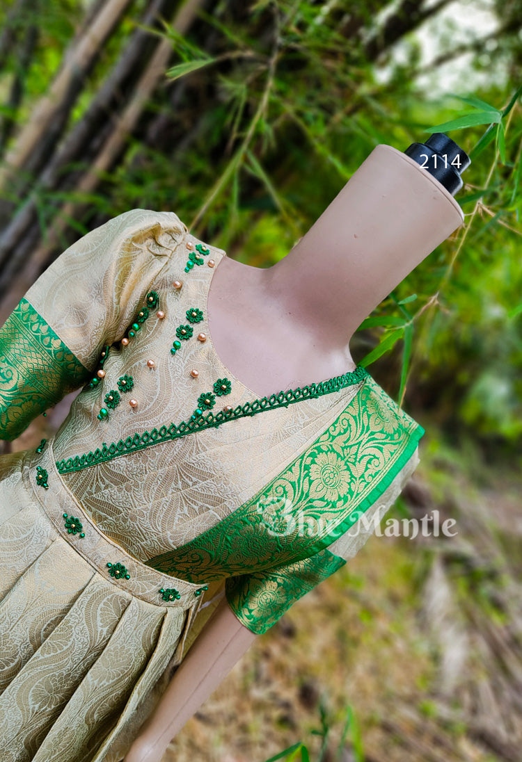 2114 Ready to Dispatch: Green Gold Gown with Dupatta