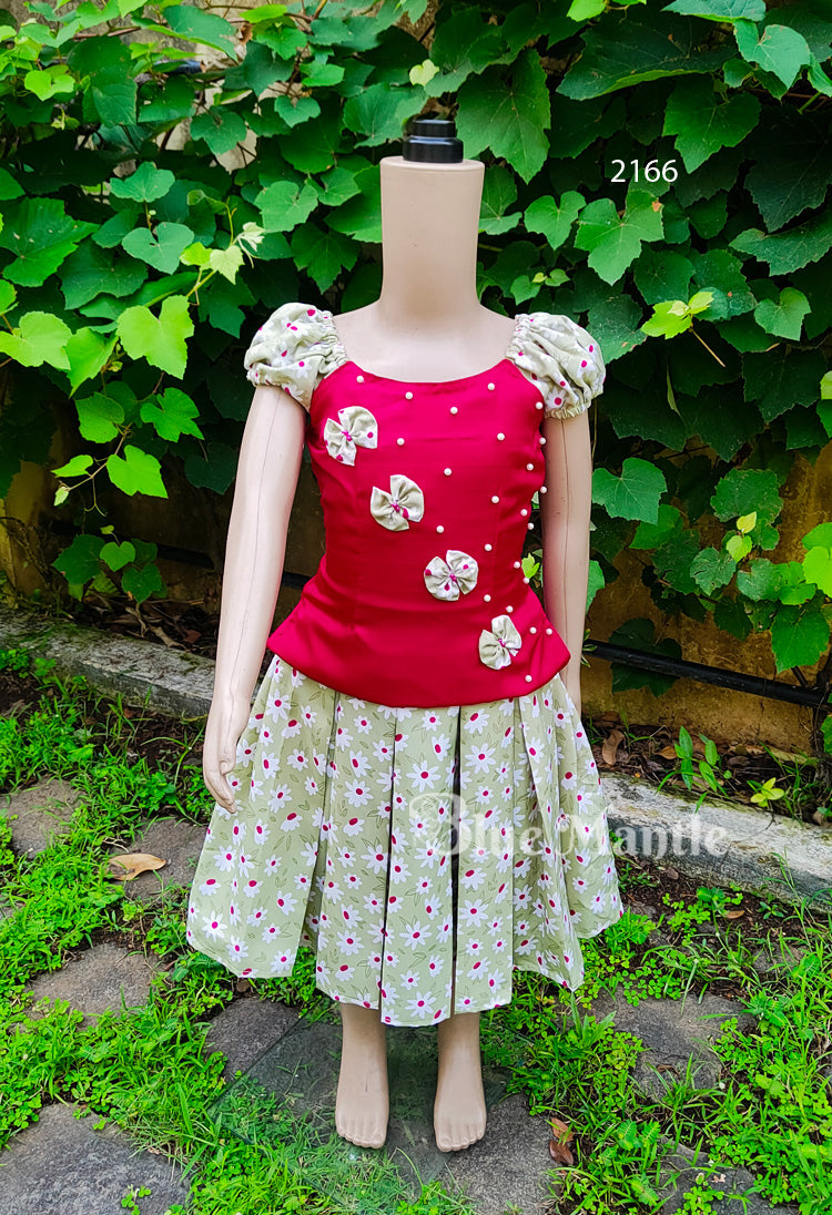 2166 Ready to dispatch: Pista Green and Hot Pink middy& top