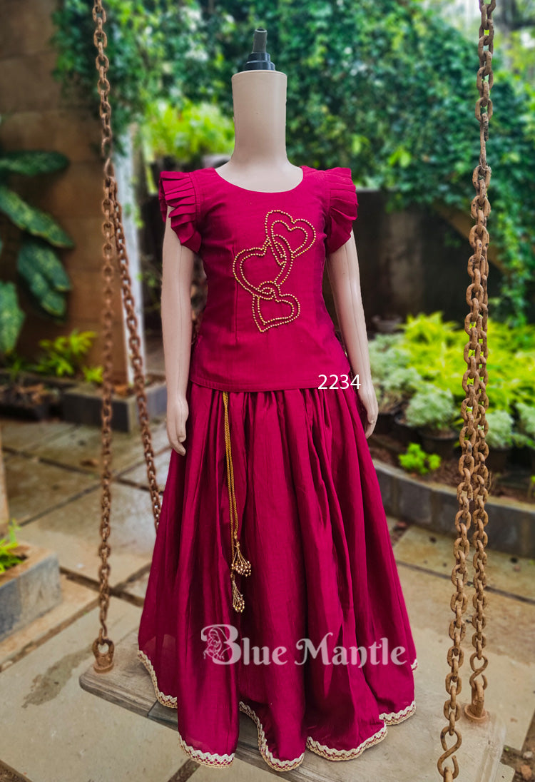 2234 Ready to dispatch: Maroon Blouse & Skirt