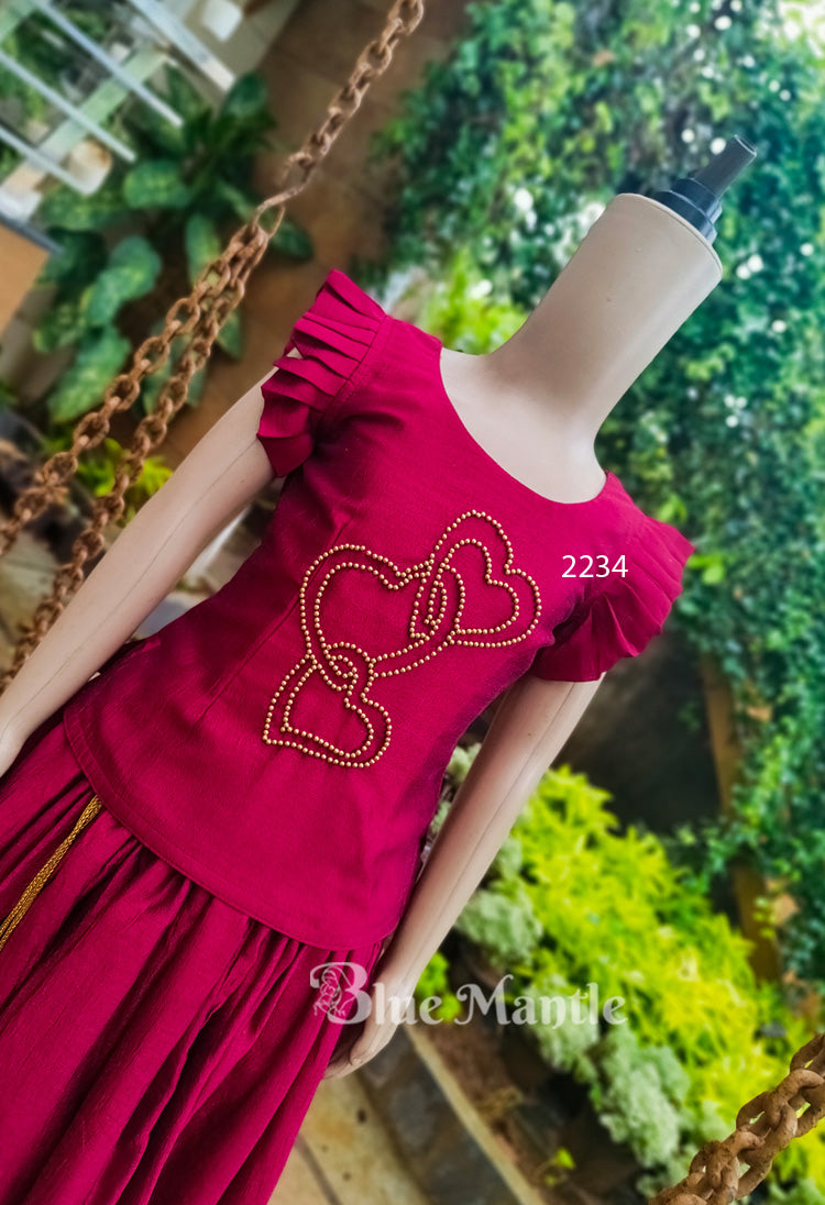 2234 Ready to dispatch: Maroon Blouse & Skirt