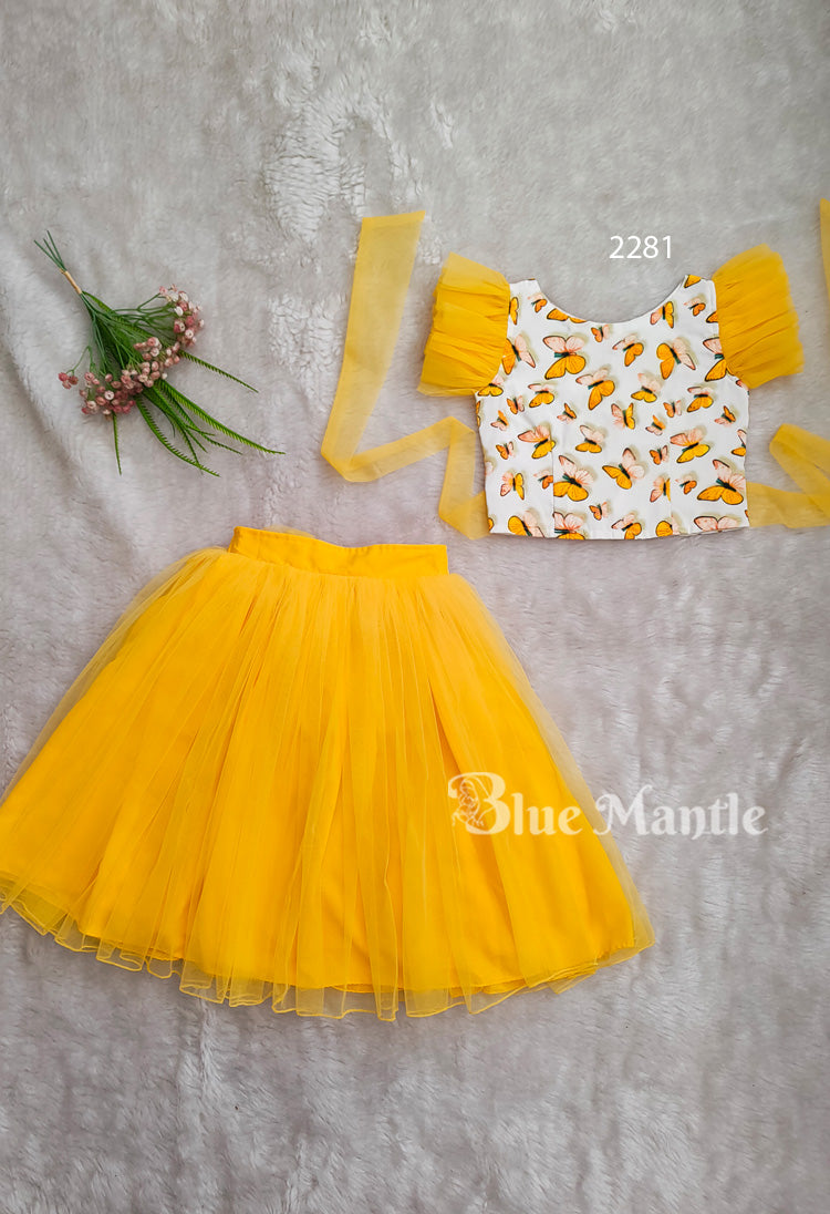 2281 Ready to Dispatch: Yellow Skirt &white Crop Top