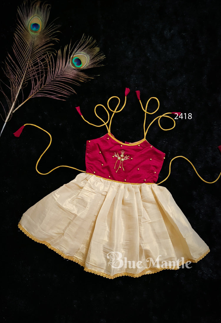 2418 Ready to Dispatch: Maroon Baby Frock