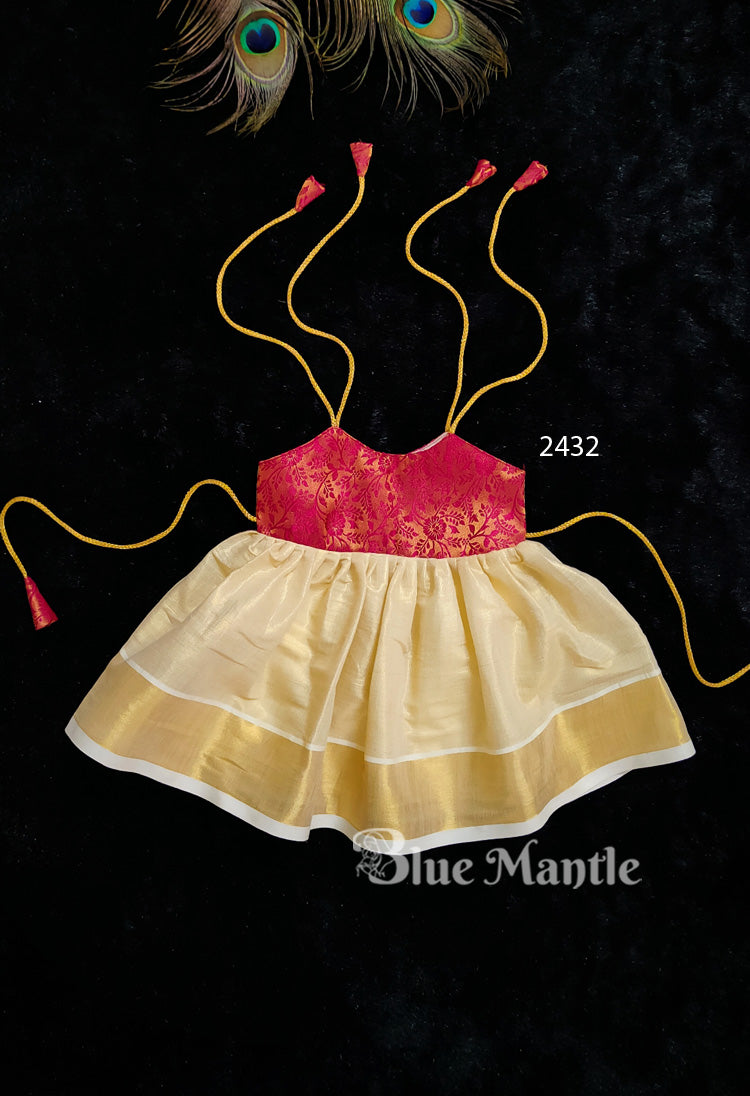 2432 Ready to Dispatch: Peach gold Baby Frock