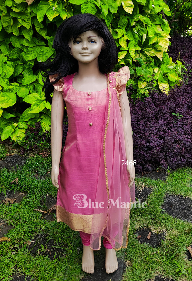 2468 Ready to Dispatch : 1763 Kids Designer Churidar RoseGold