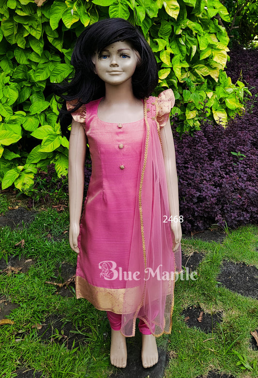 2468 Ready to Dispatch : 1763 Kids Designer Churidar RoseGold