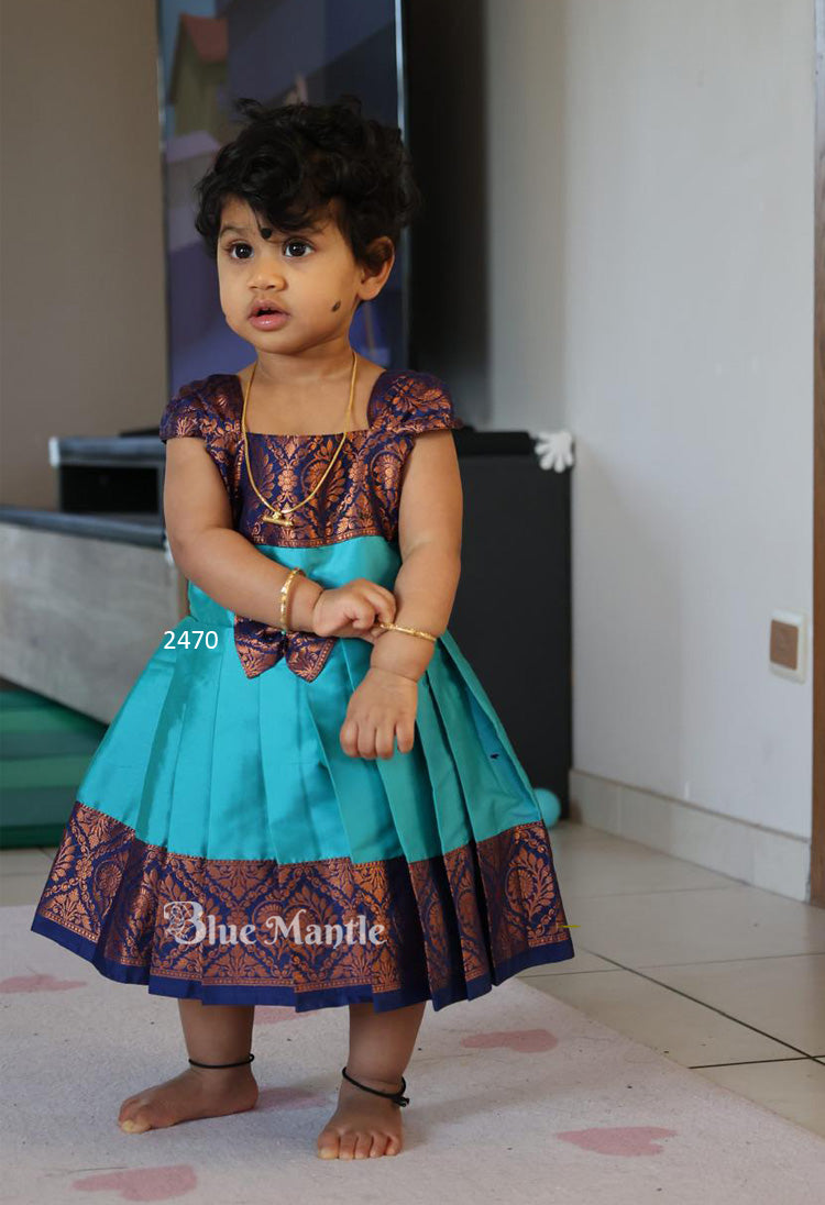 2470 Ready to Dispatch: AquaGreen with NavyBlue Baby Frock