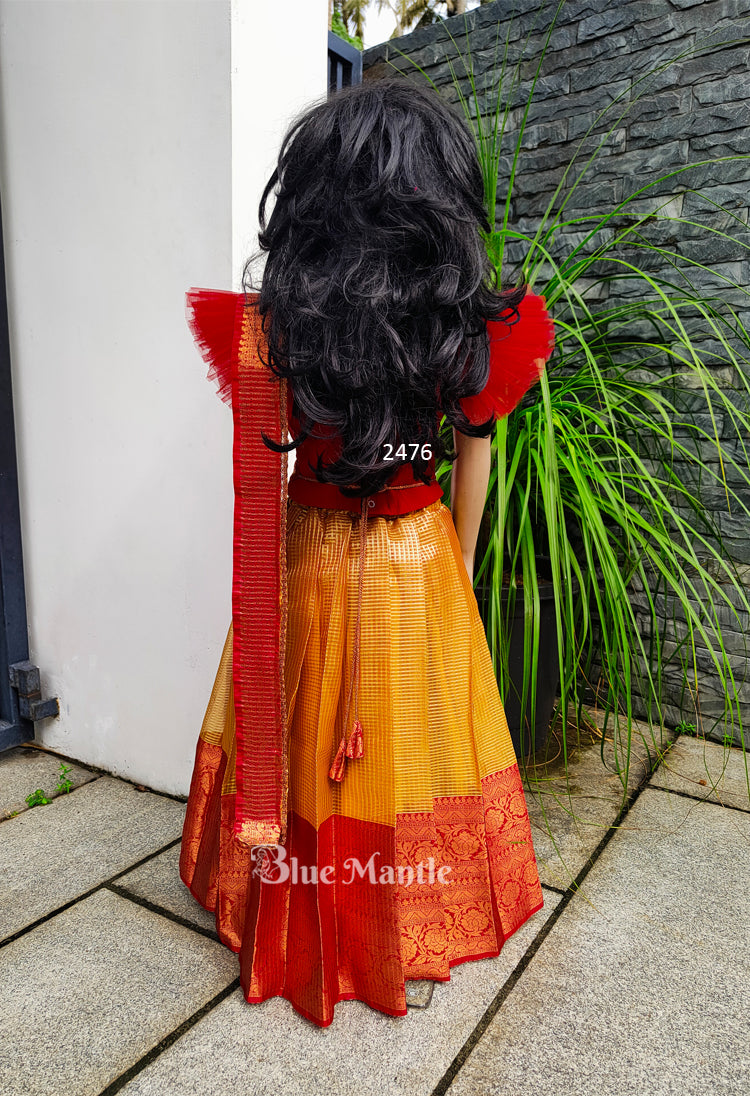 2476 Ready to Dispatch: MangoYellow &Red full skirt& blouse