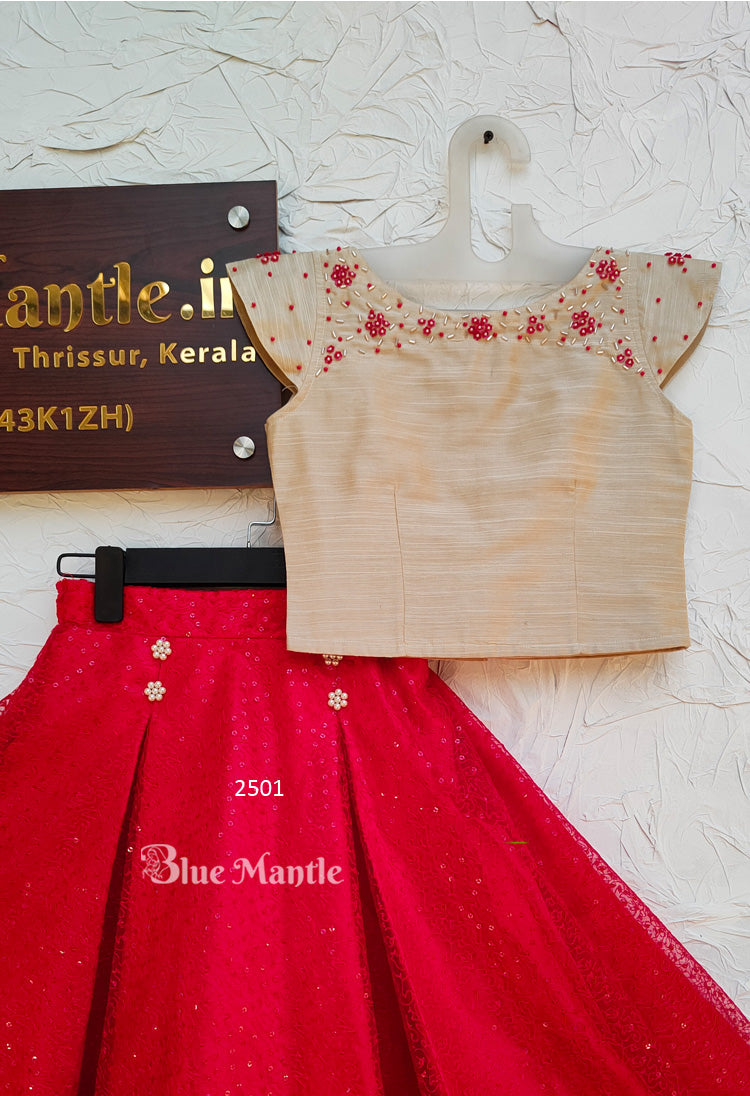 2501 "Highlow" Ready to Dispatch: Red & Beige Skirt & Blouse