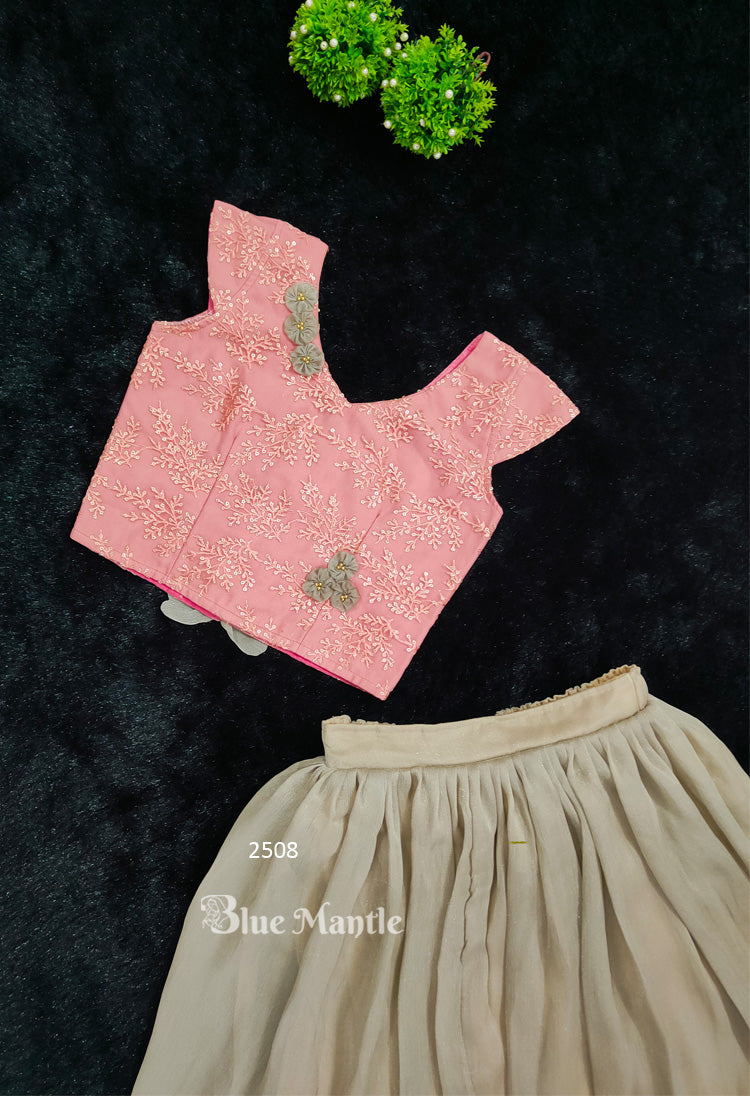 2508 Ready to dispatch:Peach crop Blouse and Beige Middy