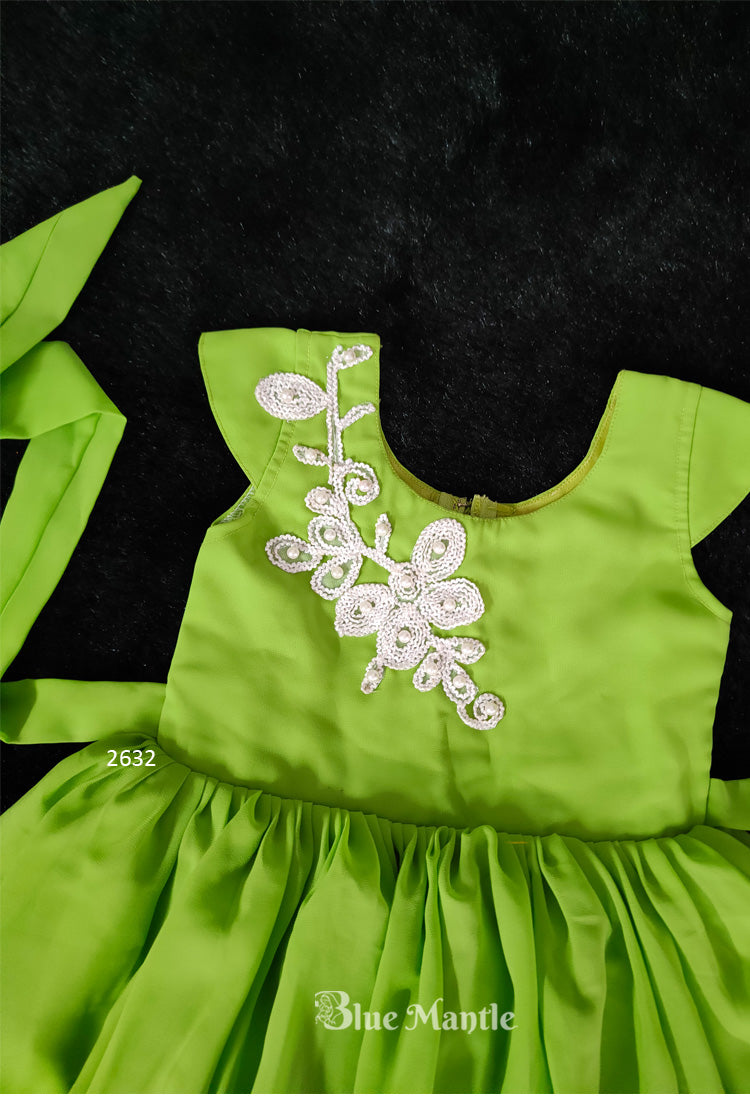2632 Ready to Dispatch: Parrot Green Frock