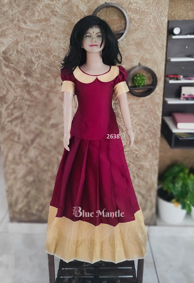 2638 Ready to Dispatch : Maroon and Light gold Full Skirt and blouse