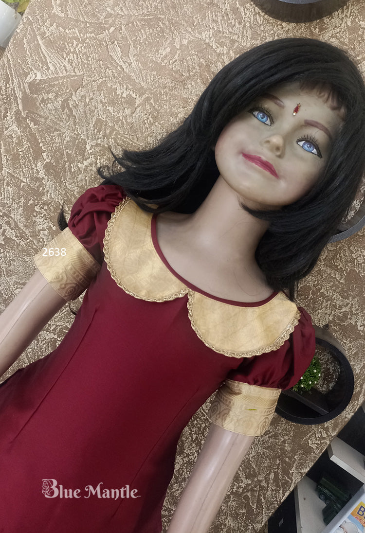 2638 Ready to Dispatch : Maroon and Light gold Full Skirt and blouse
