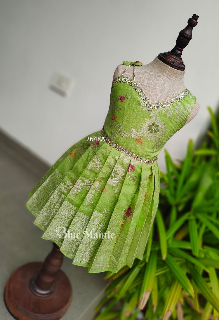2648A Pre order : "PALLAVI" Pistah Green Frock. - Dispatch April 24