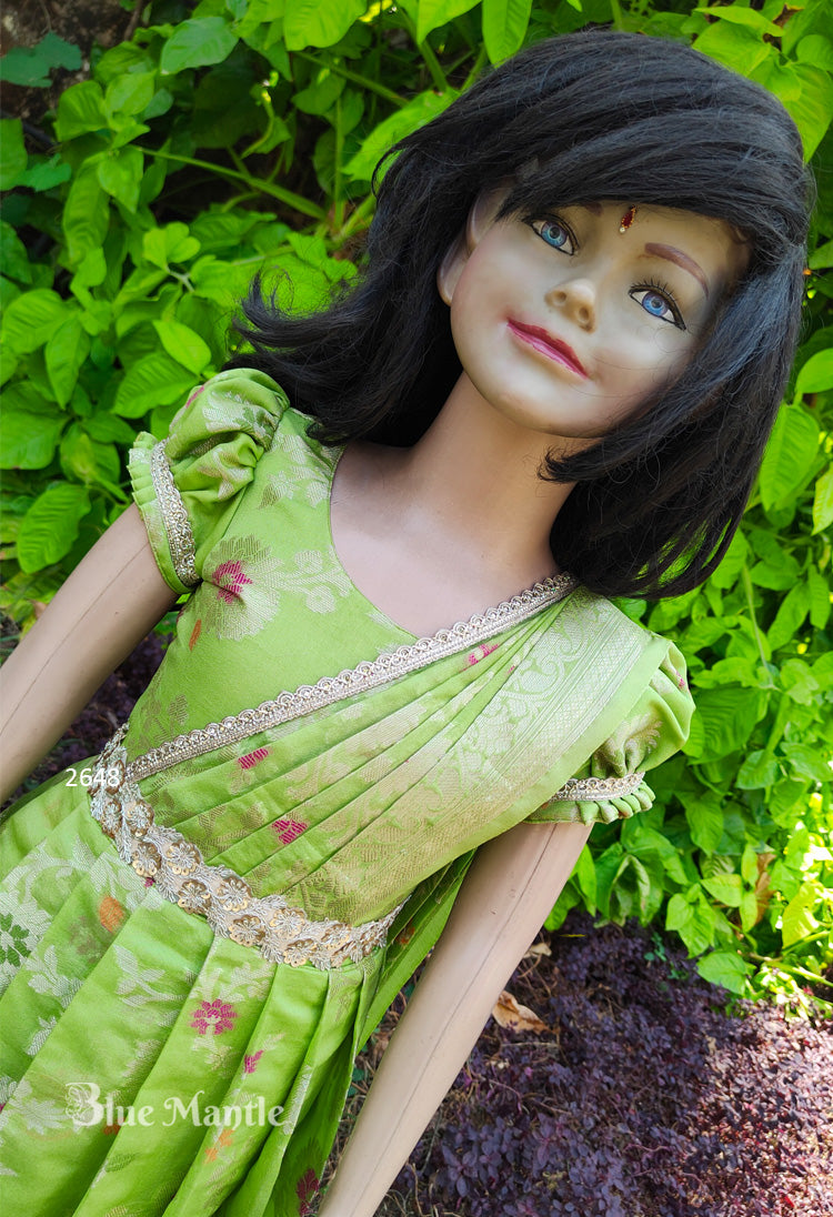 2648 Pre Order: "PALLAVI" Pistah Green Gown with Dupatta - Dispatch in 10-15 days