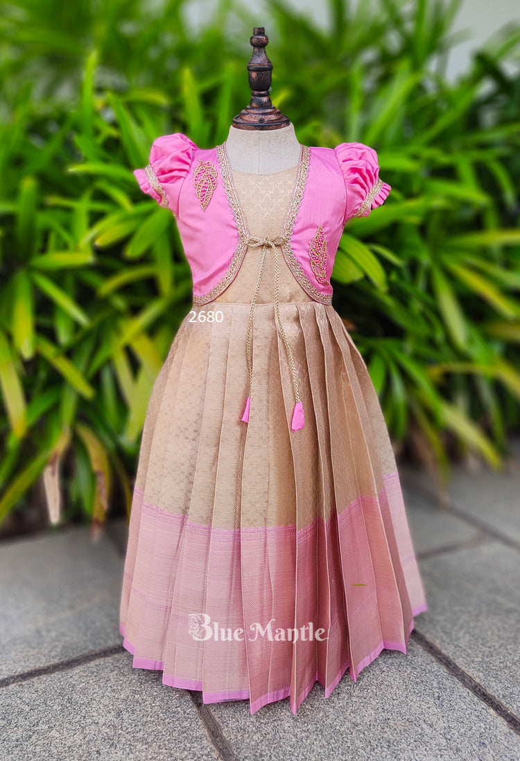 2680 Ready to Dispatch : "CHANDNI" Light gold with Light Pink Gown with Jacket