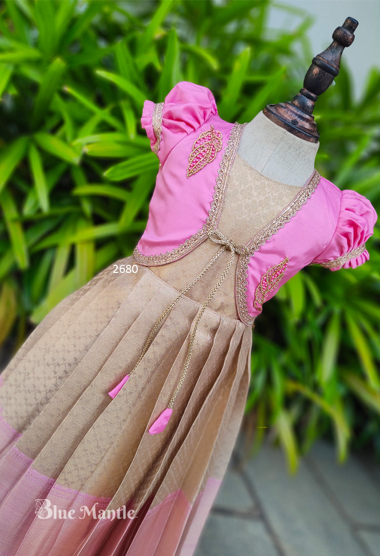 2680 Ready to Dispatch : "CHANDNI" Light gold with Light Pink Gown with Jacket