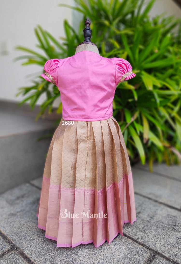 2680 Ready to Dispatch : "CHANDNI" Light gold with Light Pink Gown with Jacket