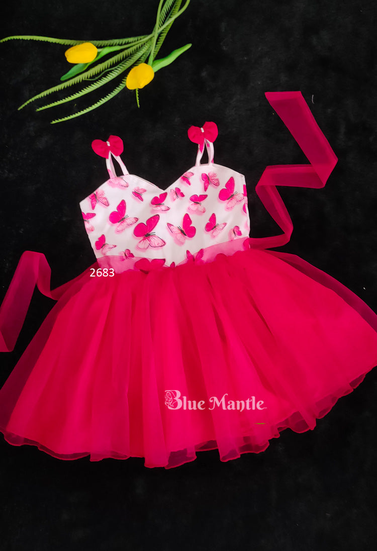 2683 Ready to Dispatch: Butterfly Pink Frock.