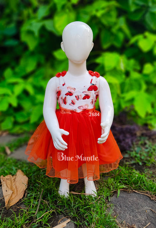 2684 Ready to Dispatch: Butterfly Orange Frock.