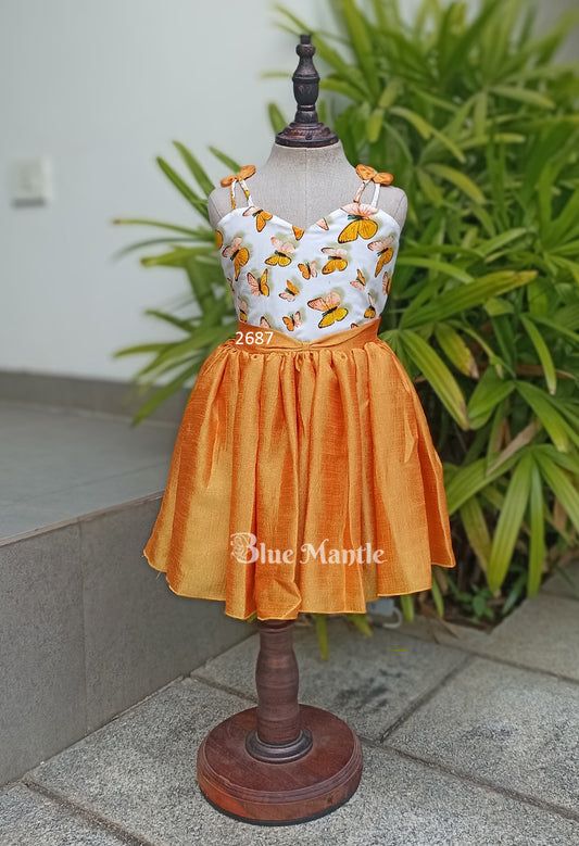 2687 Ready to Dispatch: Butterfly Mango Yellow Frock.