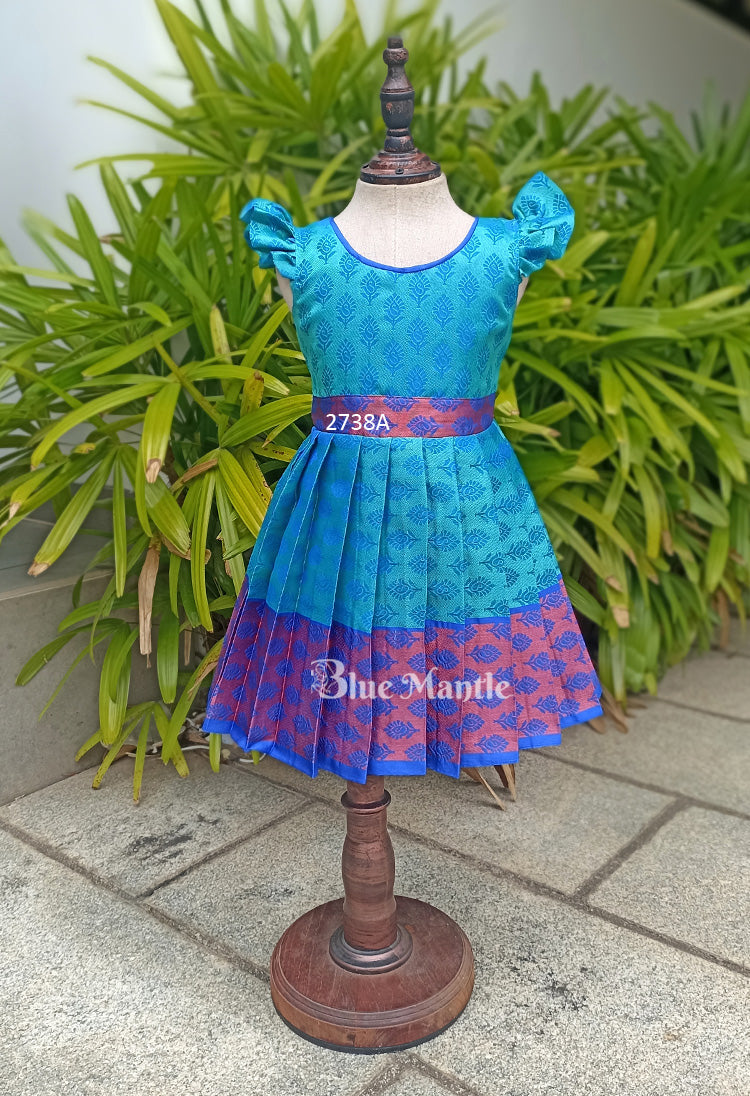 2738A Ready To Dispatch: Greenish Blue Frock