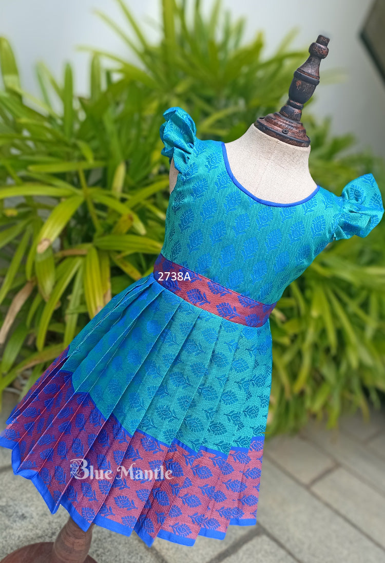 2738A Ready To Dispatch: Greenish Blue Frock