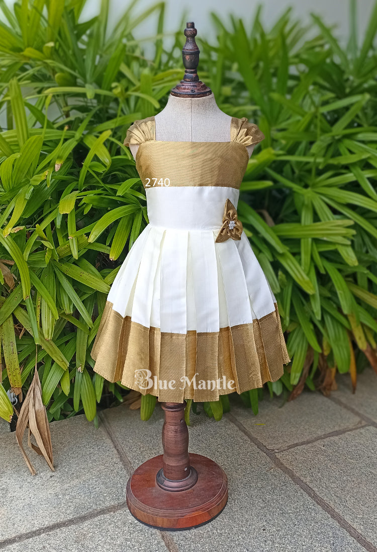 2740 Pre order: "CHUDAMANI" OFF-white Gold frock - Dispatch on May 1