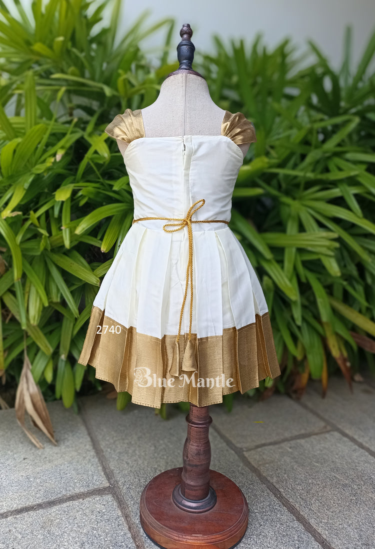2740 Pre order: "CHUDAMANI" OFF-white Gold frock - Dispatch on May 1