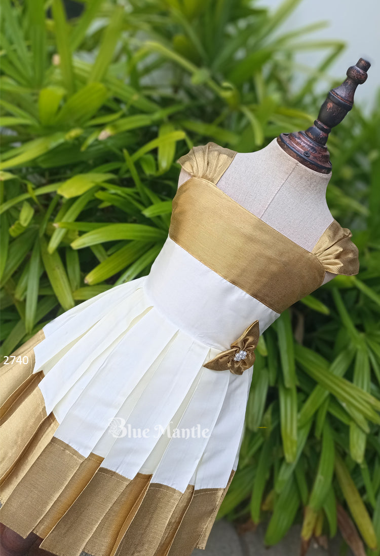2740 Pre order: "CHUDAMANI" OFF-white Gold frock - Dispatch on May 1