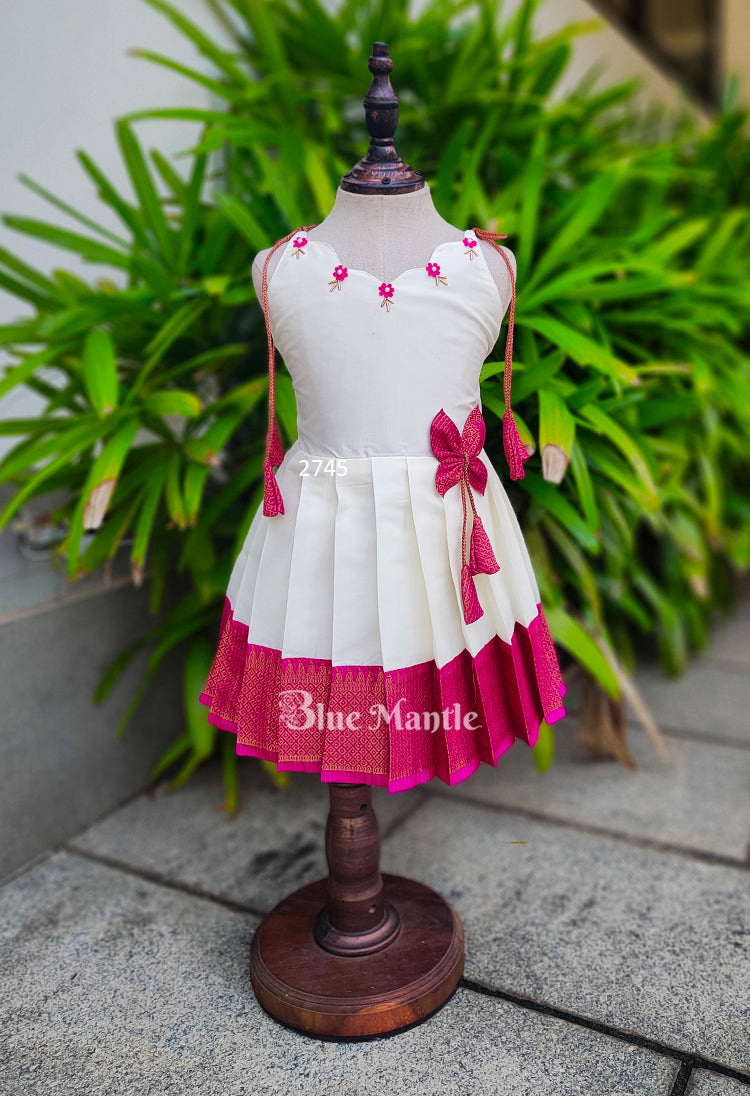 2745 Pre order: OFF-white and Red Border frock - Dispatch in 10-15 days