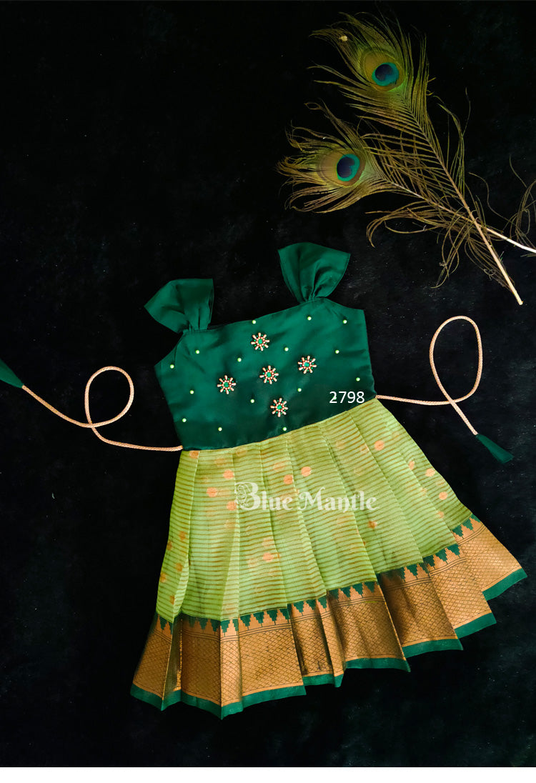 2798 Ready to Dispatch: Green & Light Green Frock
