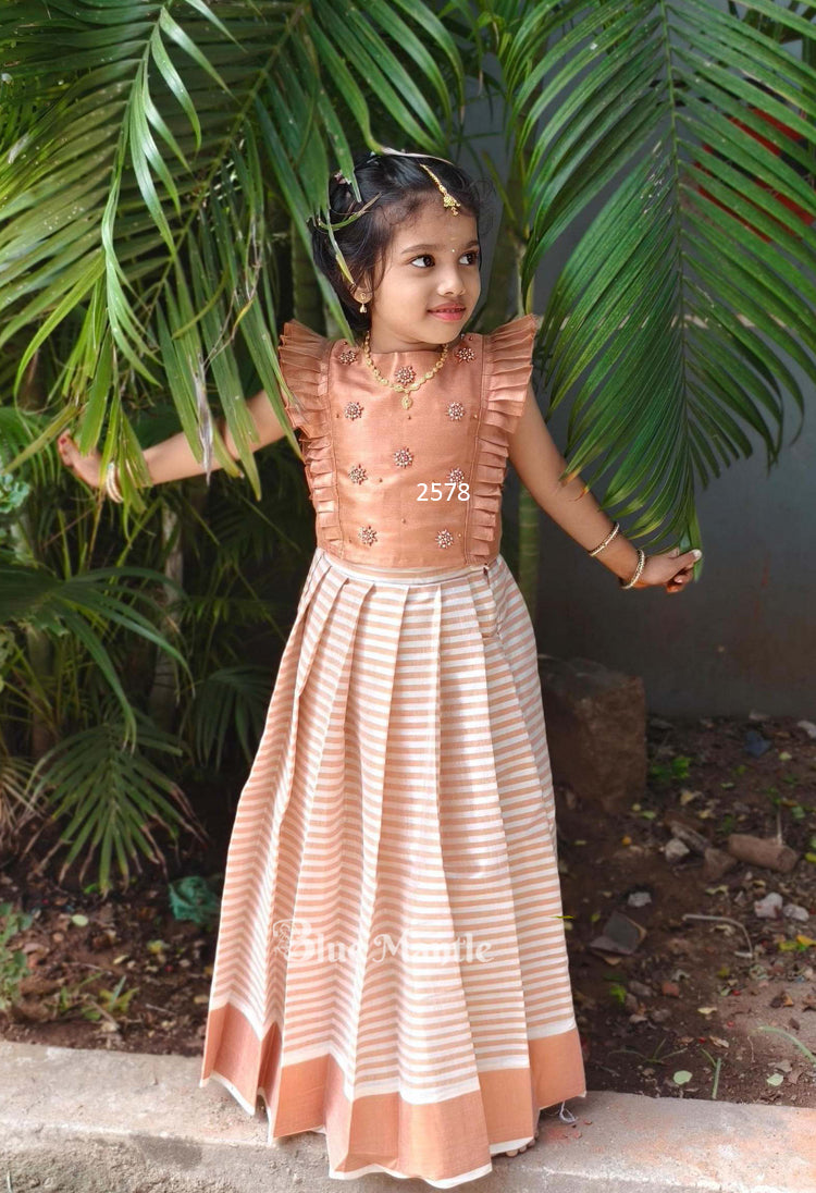 2578 Ready to dispatch : Copper Stripe Full Skirt and Crop Blouse