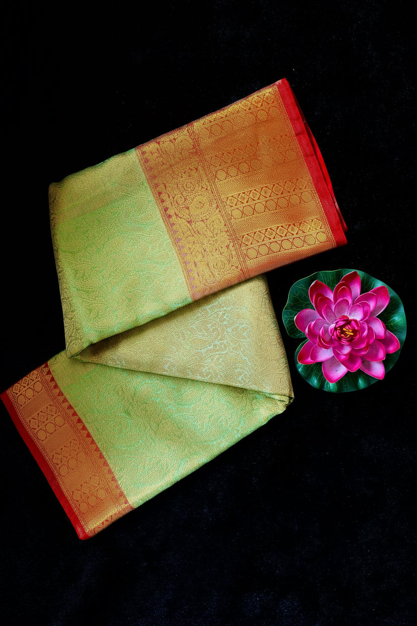 Kanaka Haritha-pistachio Green with coral red border