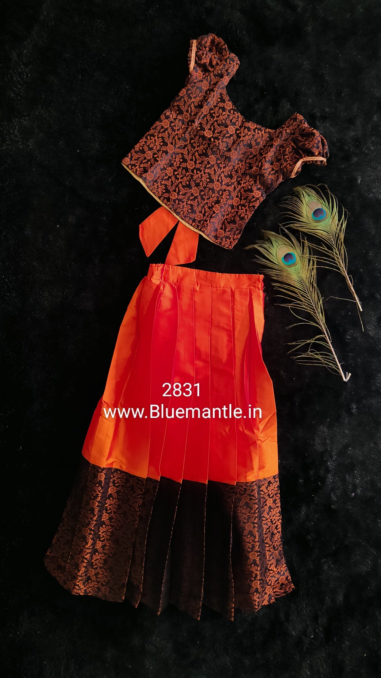 2831 Black Browns blouse and Orange skirt - Ready to Dispatch