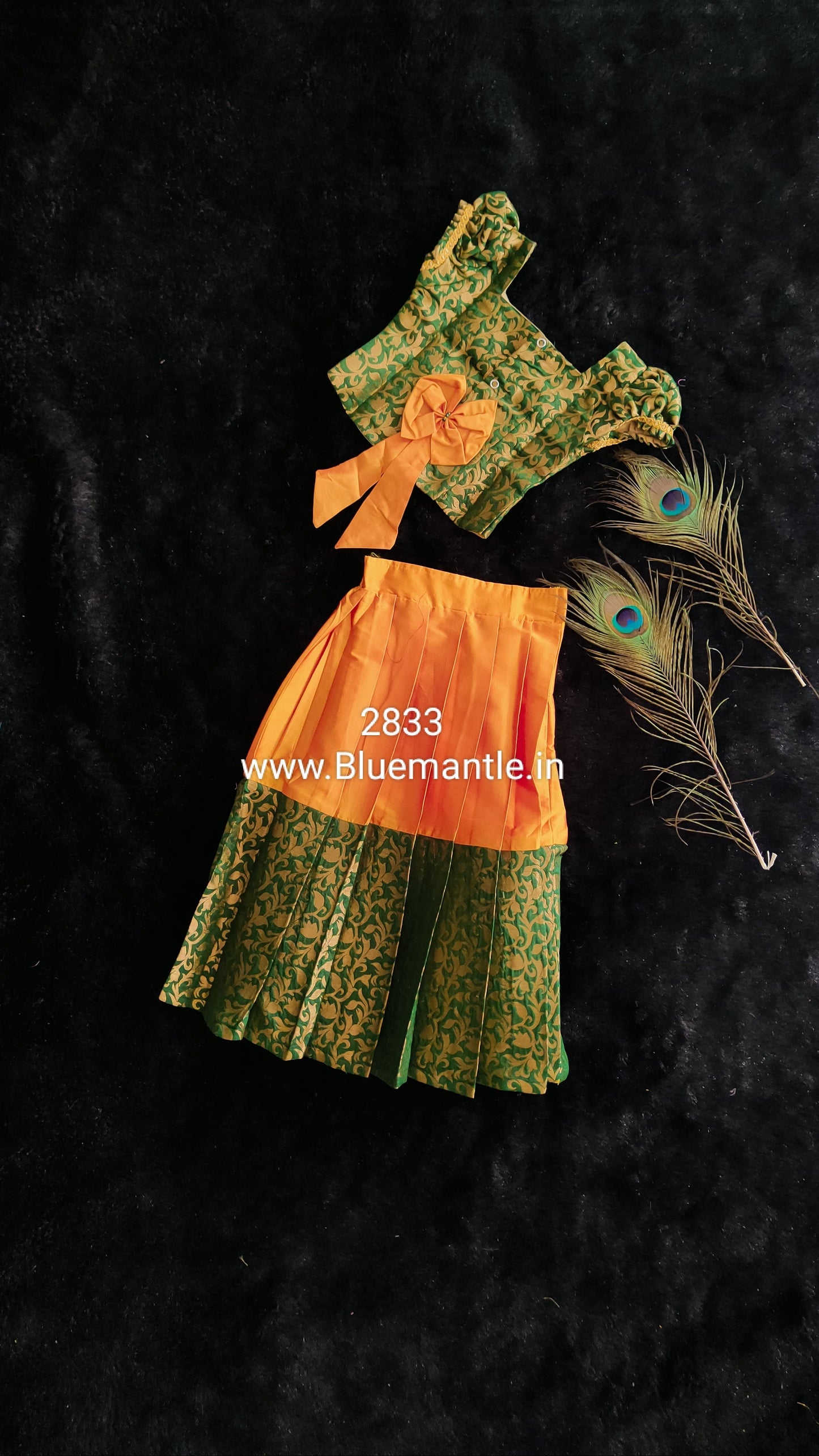 2833 Green blouse and Mango yellow skirt - Ready to Dispatch