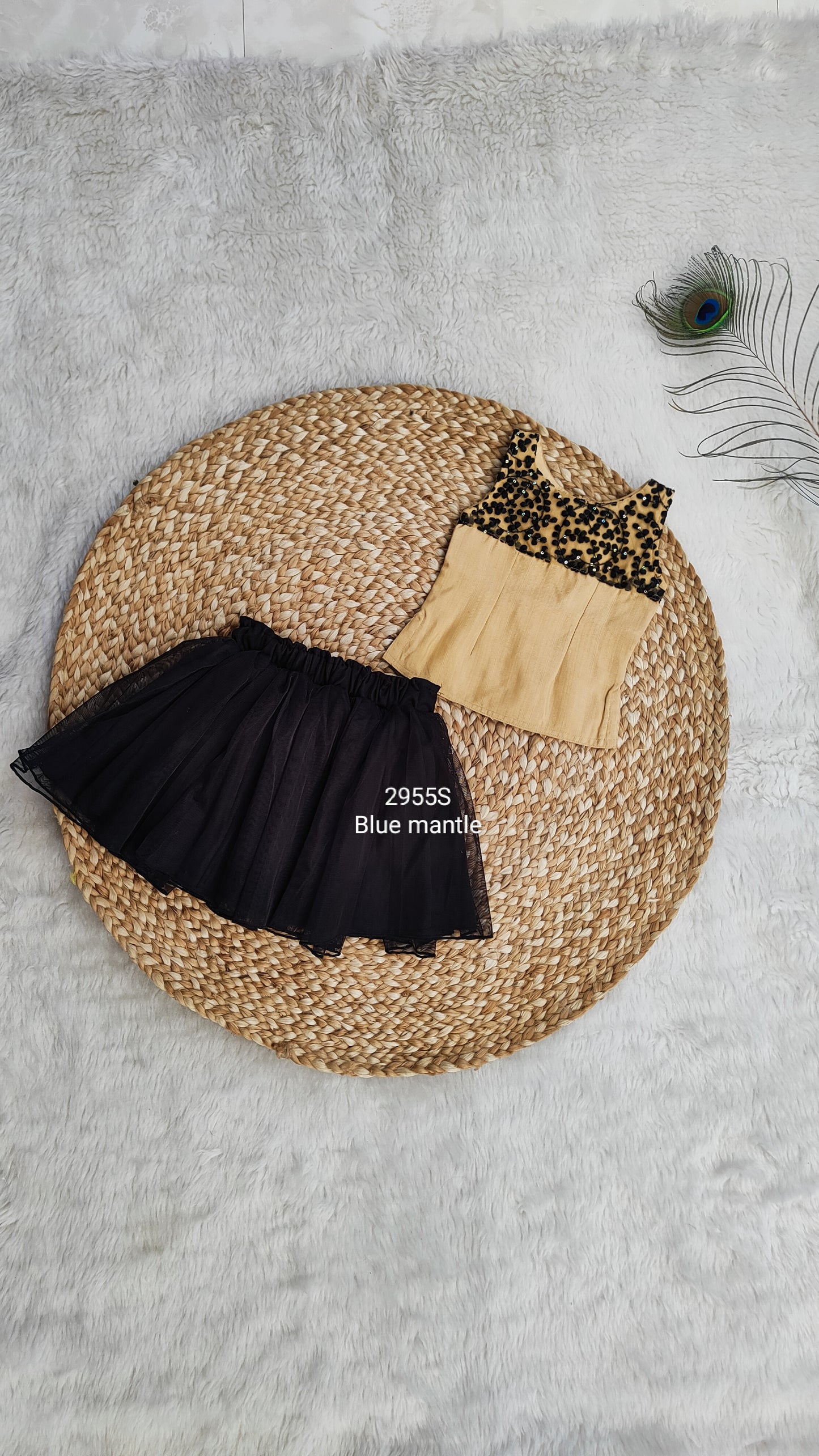 2955S: Black & Golden Beige Blouse and Middy - Ready to Dispatch