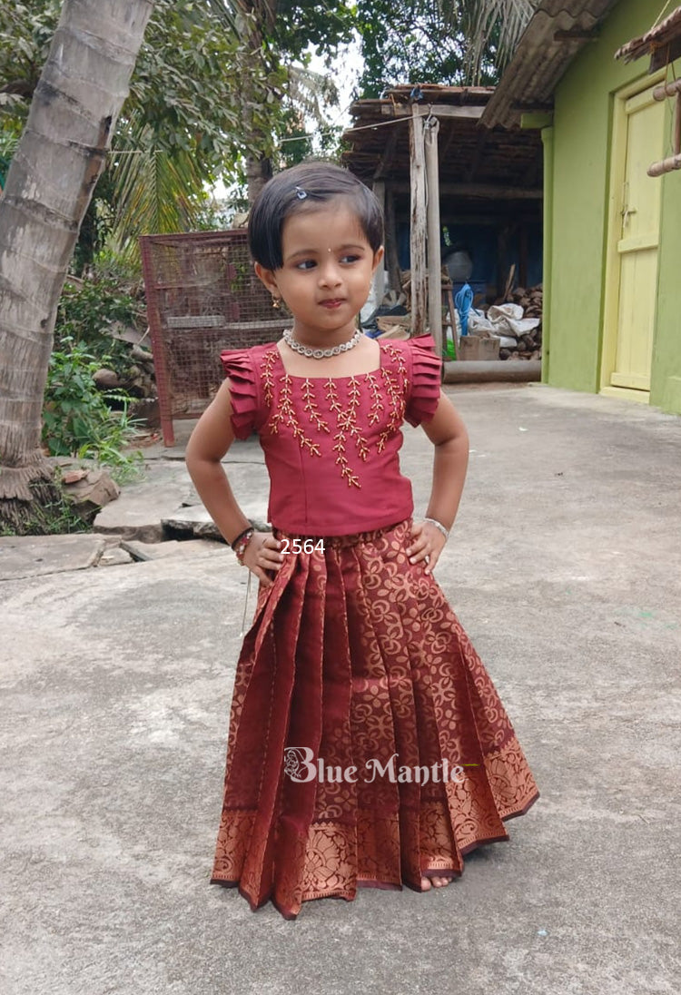 2564 Ready To Dispatch: "MEERA" Maroon Full Skirt and Blouse