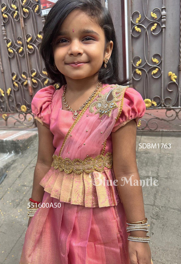 1763C Ready to dispatch: Rose gold Skirt & Blouse with Dupatta