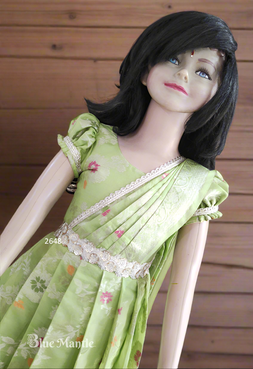 2648 Pre Order: "PALLAVI" Pistah Green Gown with Dupatta - Dispatch in 10-15 days