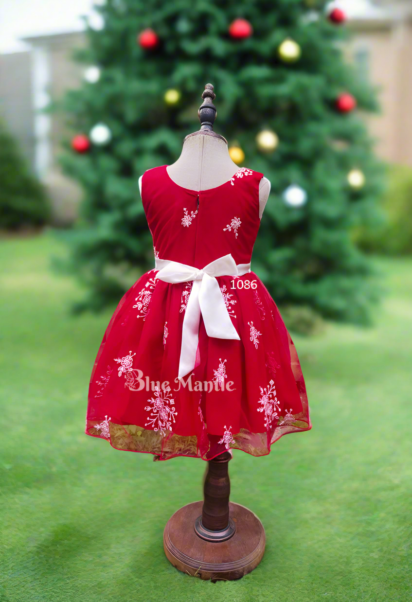 1086 Ready to Dispatch: Red and Off White Christmas Cute Frock