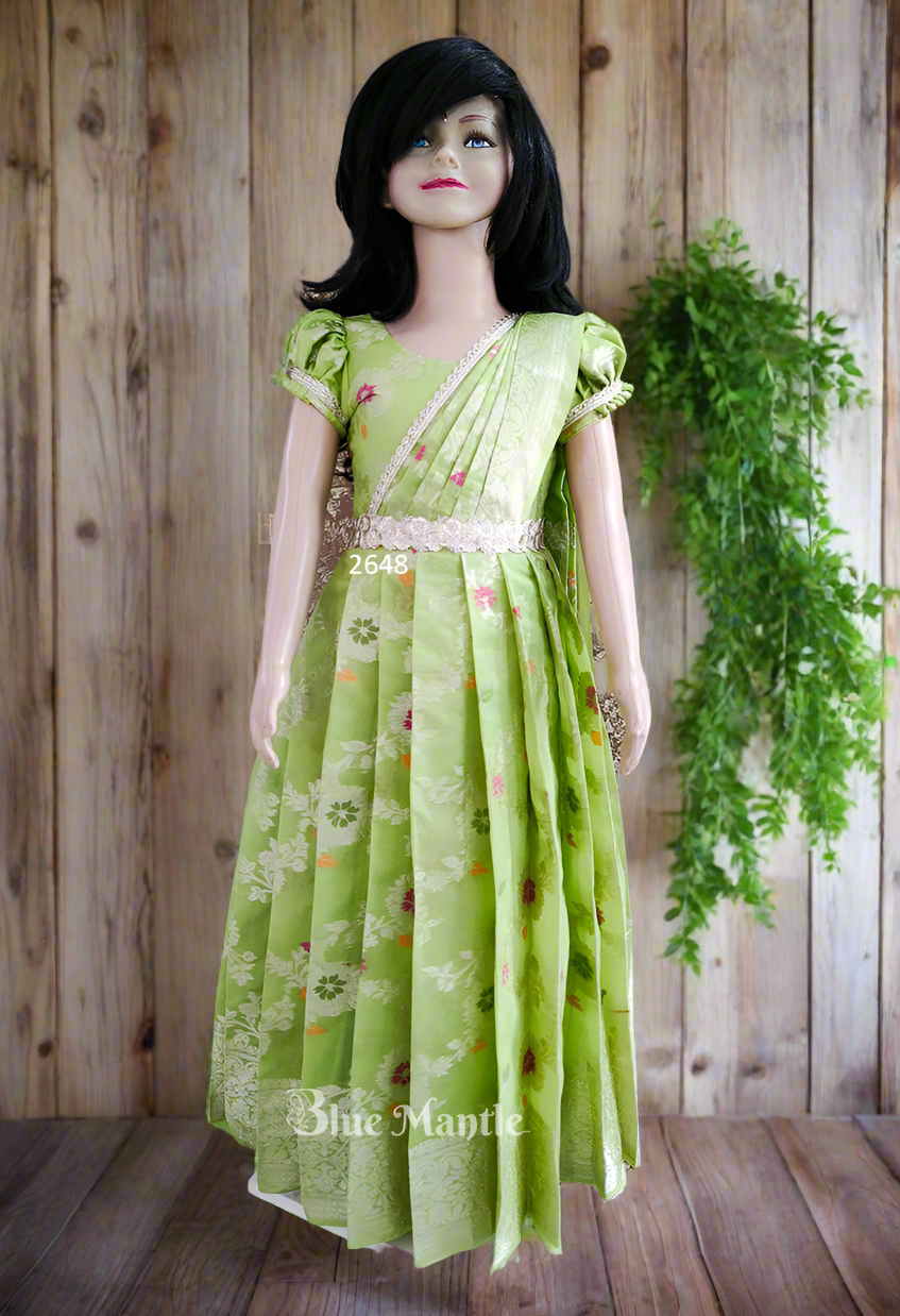 2648 Pre Order: "PALLAVI" Pistah Green Gown with Dupatta - Dispatch in 10-15 days