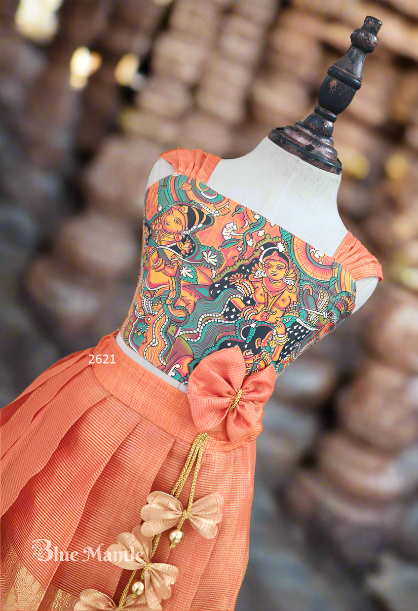 2621 Ready to Dispatch: Mural and Orange full skirt & crop top