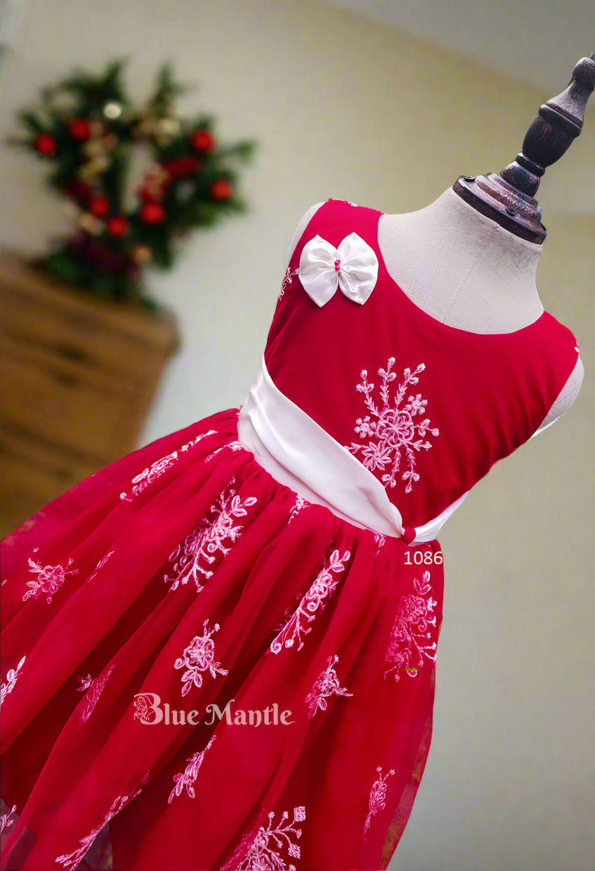 1086 Ready to Dispatch: Red and Off White Christmas Cute Frock