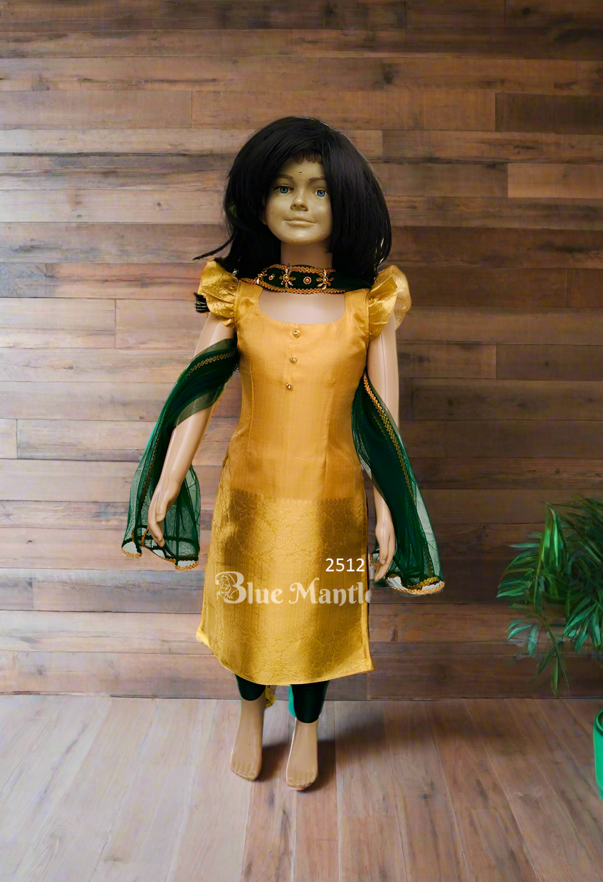 2512 Ready to Dispatch: Golden & Green Churidar