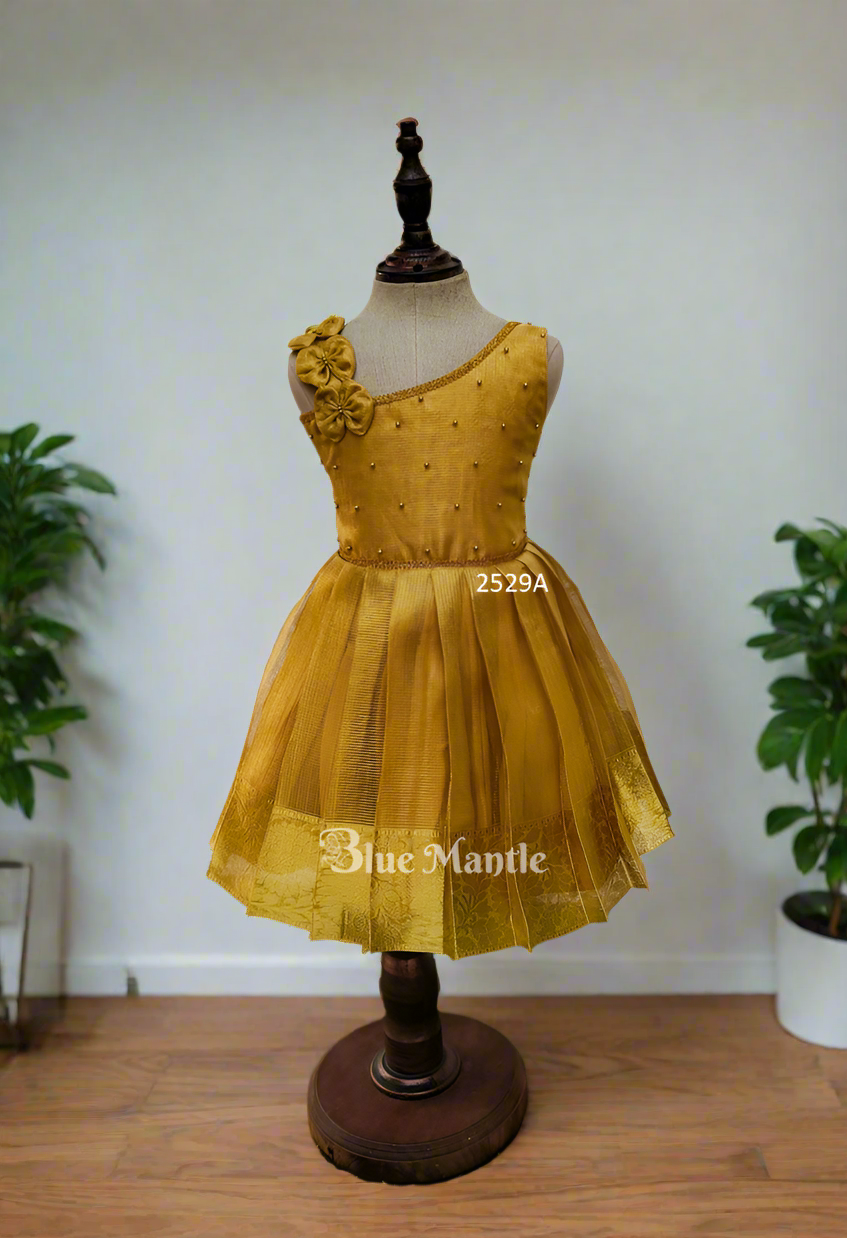 2529A Ready to Dispatch: Gold Baby Frock
