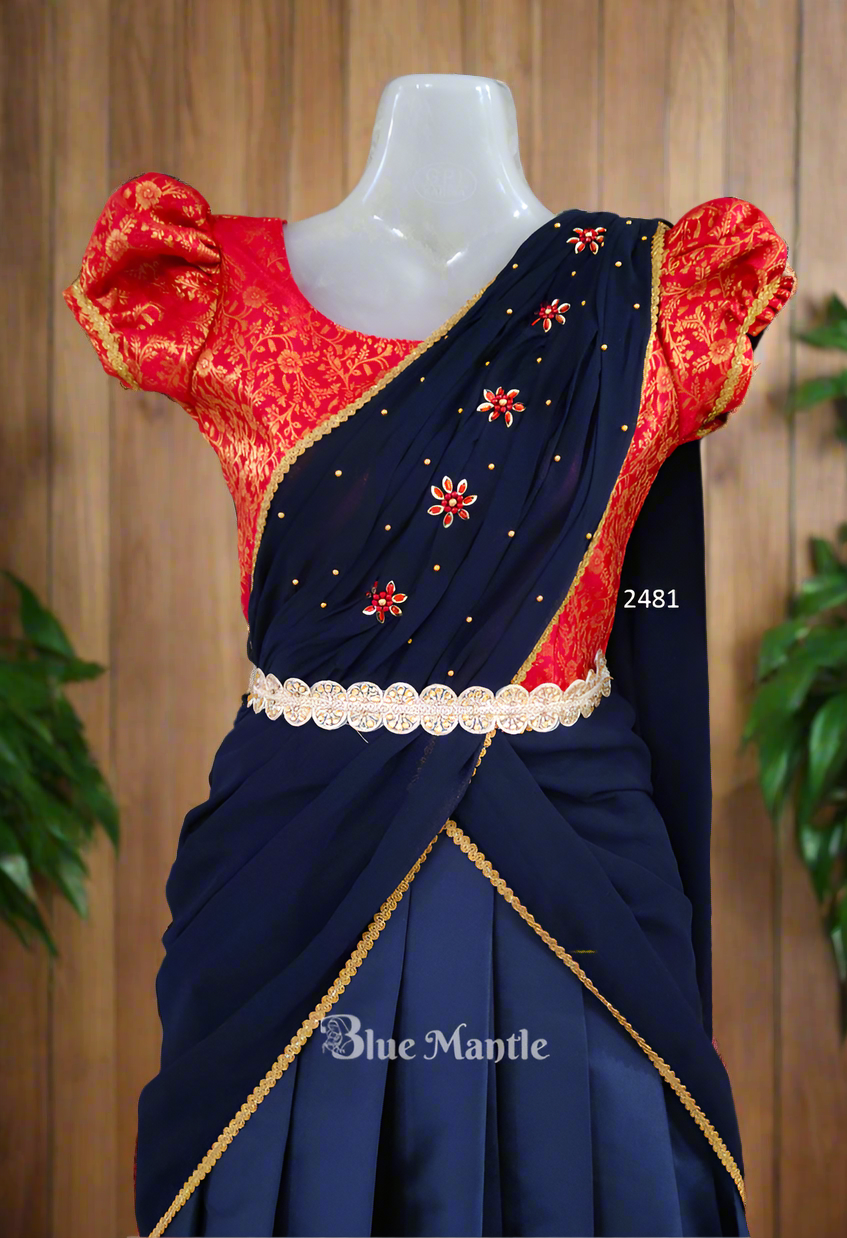 2481 Ready to Dispatch;''Nila'' Navy Blue & Red Dhavani