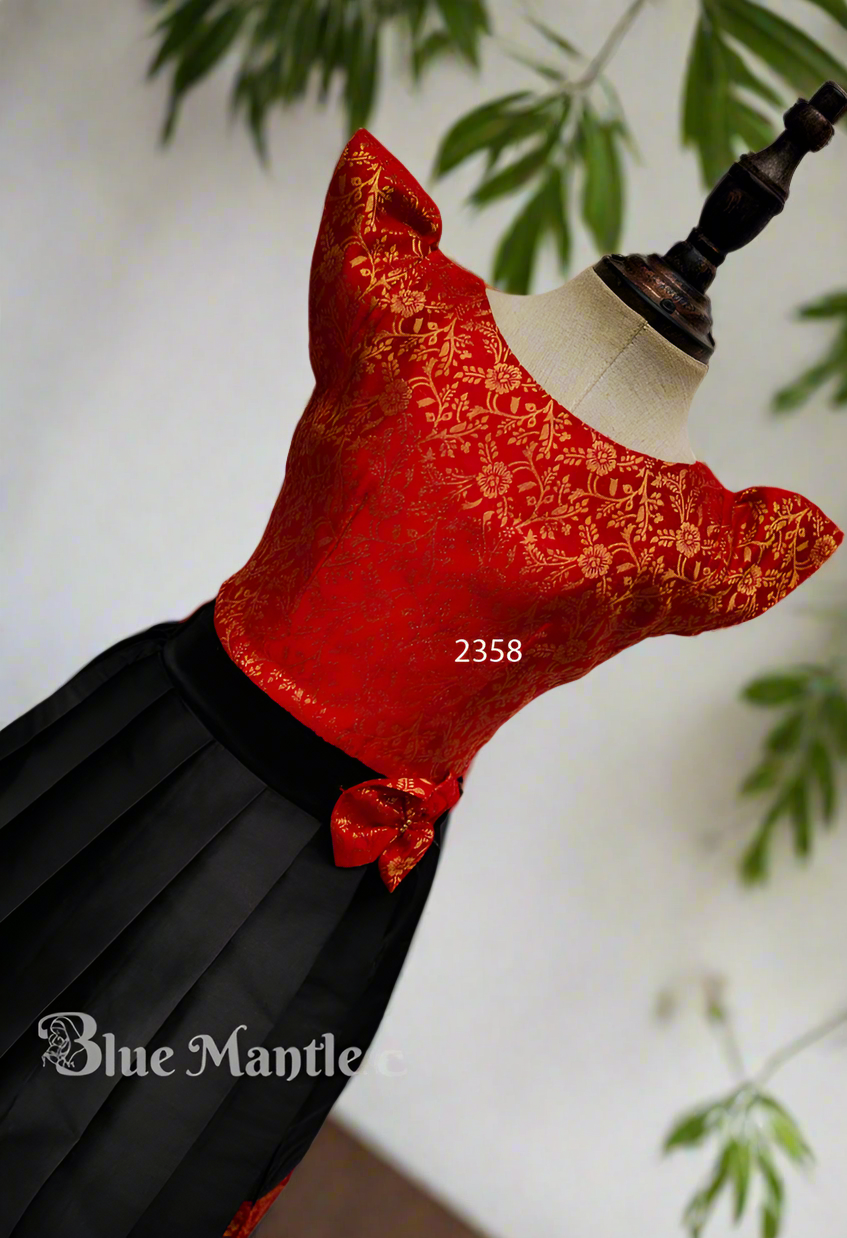 2358 Ready to Dispatch: Red& Black full skirt blouse