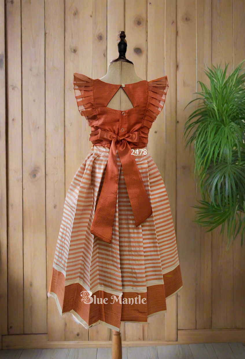 2578 Ready to dispatch : Copper Stripe Full Skirt and Crop Blouse