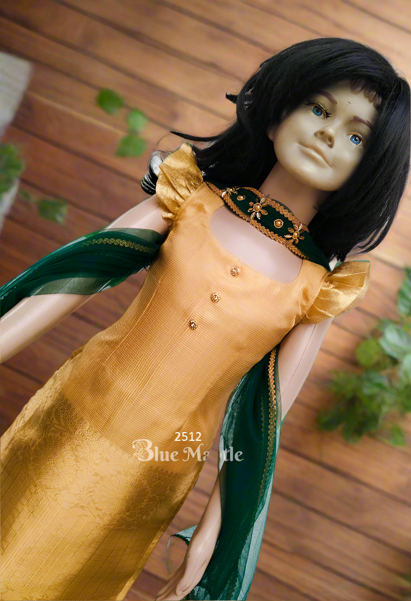 2512 Ready to Dispatch: Golden & Green Churidar